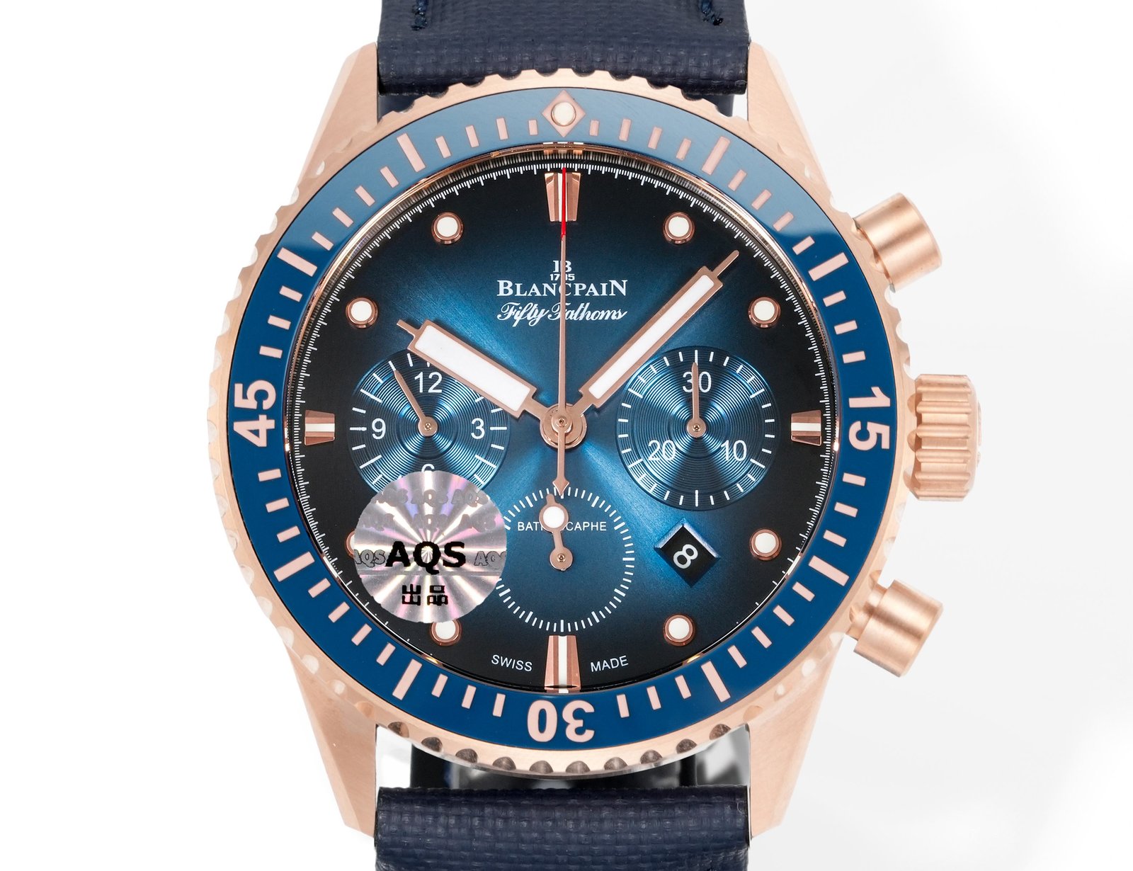 Blancpain Fifty Fathoms Bathyscaphe Flyback Chronograph 18K Red Gold Blue Dial 43mm 5200-3640-O52B
