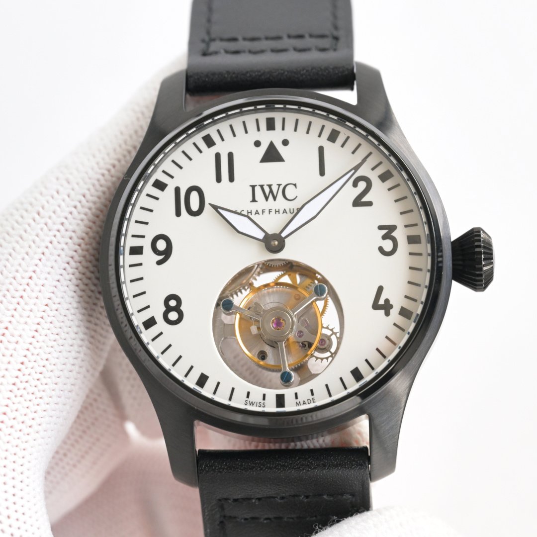 IWC Big Pilot Tourbillon Watch 43MM Black Case White Dial Black Leather Strap Manual Winding Tourbillon Movement IWC-BPT-430-WH-BK-BK-TB