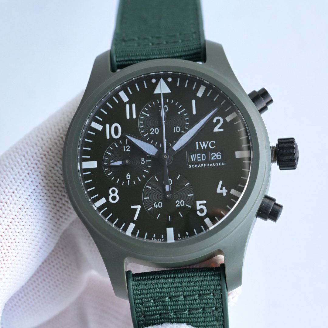 IWC Pilot Chronograph  Watch 44.5MM Green Ceramic Case Green Dial Green Strap Sapphire Crystal IWC-PT-CH-445-GR-GR-GR-CM-7750