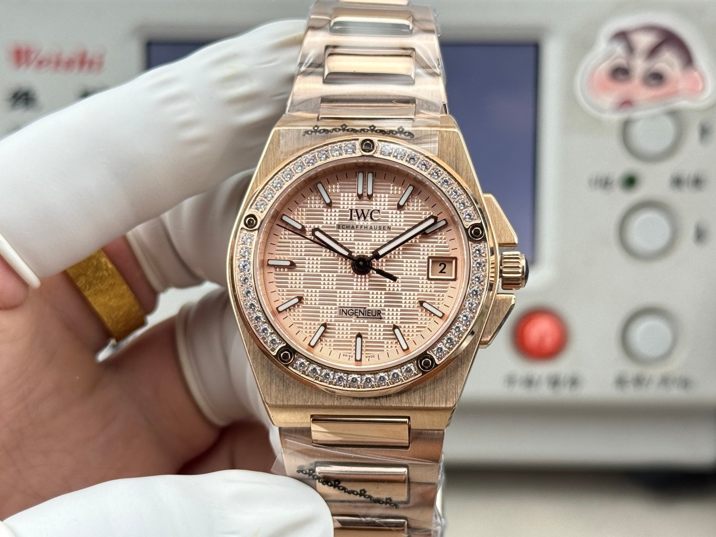 IWC Ingenieur Women's Automatic Diamond Bezel Watch 35.1MM Rose Gold Case Beige Dial Sapphire Crystal 9015 Modified Movement IWC-INGW-351-BG-RG-DM-9015