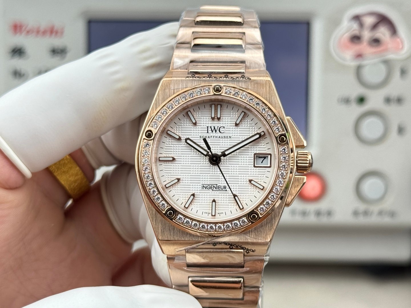 IWC Ingenieur Women's Automatic Diamond Bezel Watch 35.1MM Rose Gold Case Bracelet White Dial Sapphire Crystal 9015 Modified Movement IWC-INGW-351-WH-RG-DM-9015