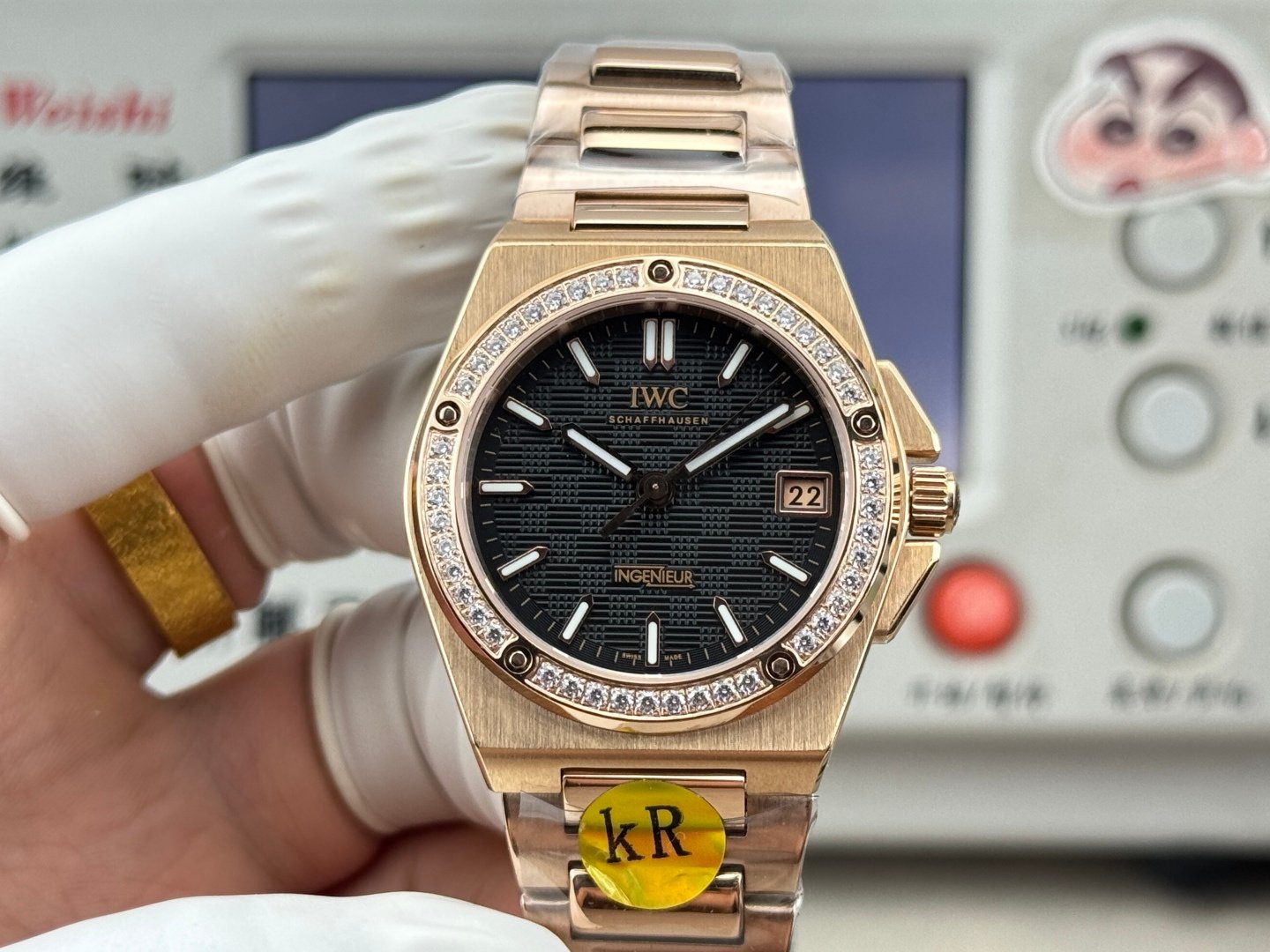 IWC Ingenieur Women's Automatic Diamond Bezel Watch 35.1MM Rose Gold Case Black Dial Sapphire Crystal 9015 Modified Movement IWC-INGW-351-BK-RG-DM-9015