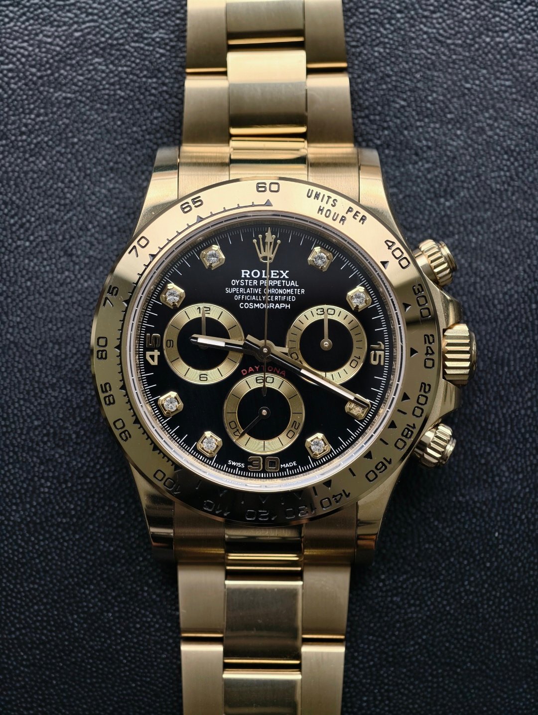 Rolex Daytona Yellow Gold Cosmograph Black Diamond Dial 40mm 116508-0016