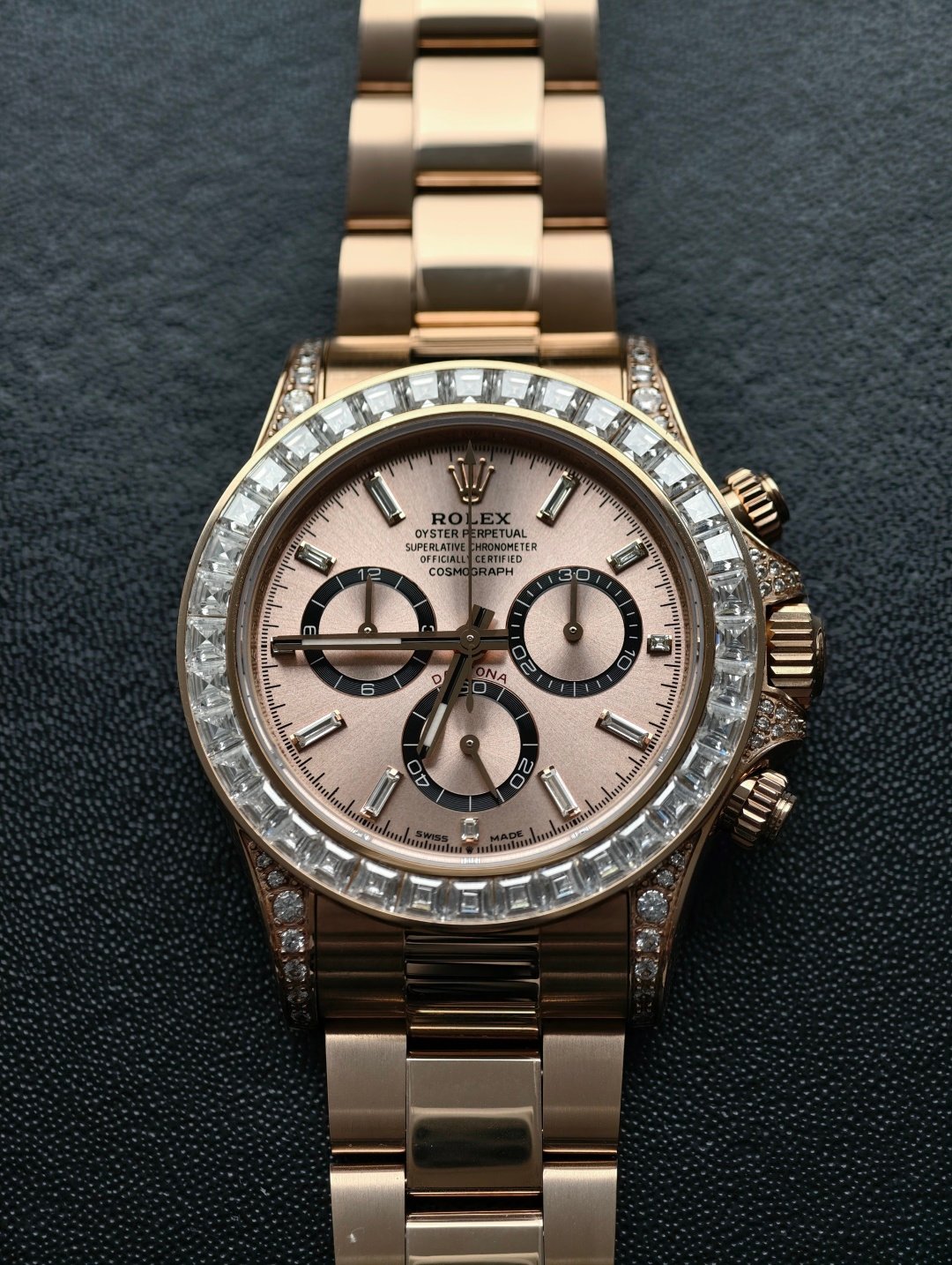 Rolex Daytona Everose Gold Cosmograph Sundust Diamond Baguette Dial 40mm 126595TBR