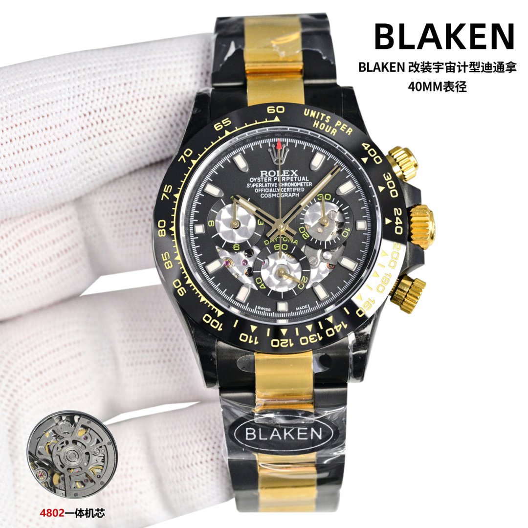 Rolex Cosmograph Daytona Blaken Custom Black and Silver Dial 40mm Ref. 116503