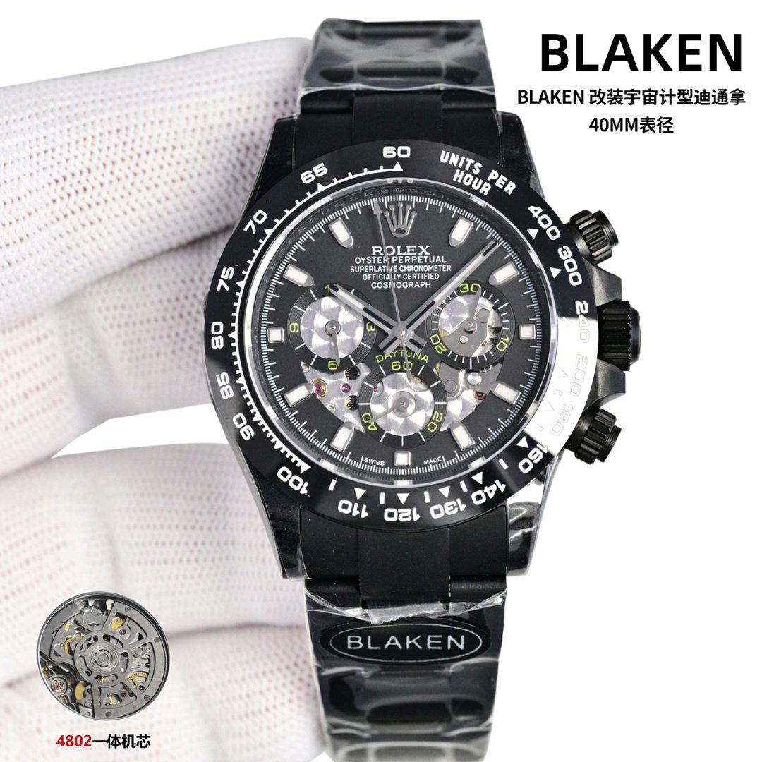 Rolex Cosmograph Daytona Blaken Custom Black Dial Silver Index 40mm Ref. 116500LN