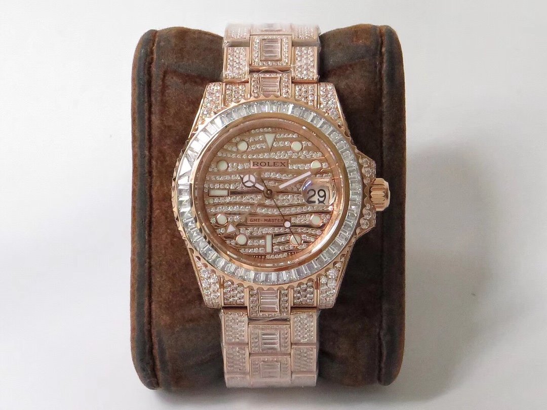 Rolex GMT-Master II Rose Diamond Paved  Zebra Dial with Diamond Bezel 40mm Ref. 116755SARU