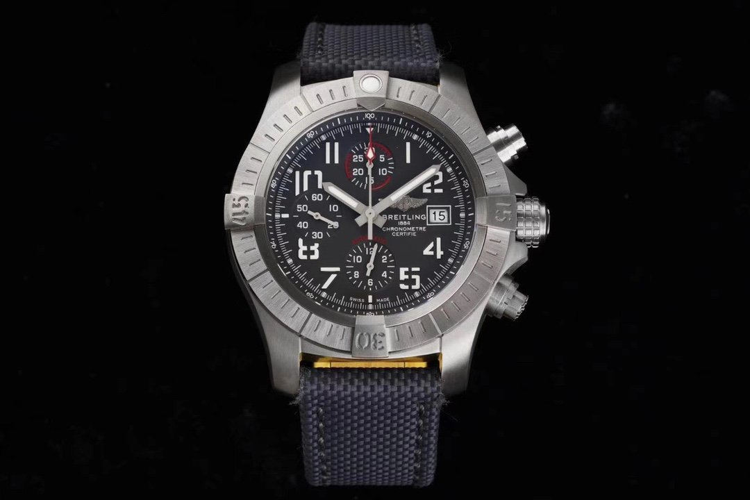 Breitling Avenger Chronograph Night Mission Watch 45MM Black Case Black Dial Black Nylon Canvas Strap  BRE-AVG-450-BK-BK-BK-NY-7750
