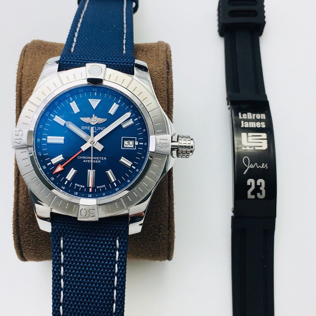 Breitling Avenger GMT 45  Watch 45MM Stainless Steel Case Blue Dial Silver Bezel Nylon Canvas Strap BRE-AVG-GMT-450-BL-SV-NY-SG2836