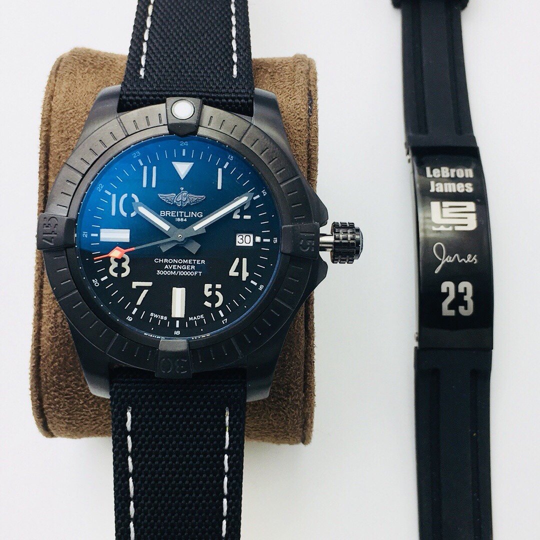 Breitling Avenger GMT 45  Watch 45MM Black Case Black Dial Nylon Canvas Strap Arabic Numerals BRE-AVG-GMT-450-BK-BK-NY-SG2836-AN