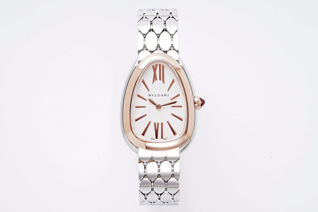 Bulgari Serpenti Seduttori Rose Gold Diamond Bezel Stainless Steel White Dial 33mm BSSD-RG-DM-SS-WH-33