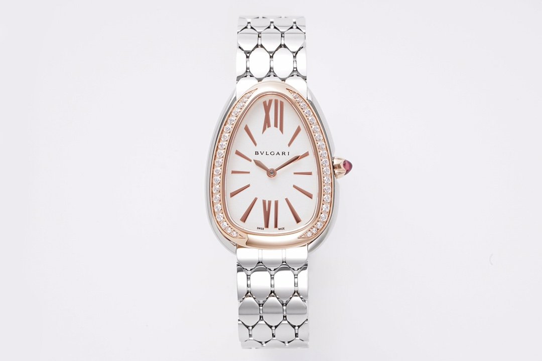 Bulgari Serpenti Seduttori Rose Gold Diamond Bezel Stainless Steel White Dial 33mm BSSD-RG-DM-SS-WH-33