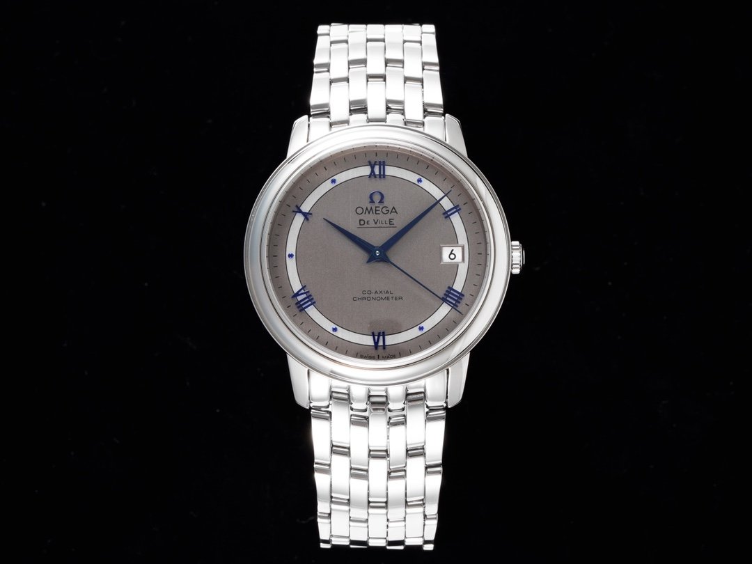 Omega De Ville Prestige Co-Axial 2500 Vintage Grey Silk Dial Stainless Steel Bracelet 39.5mm 424.10.40.20.06.002