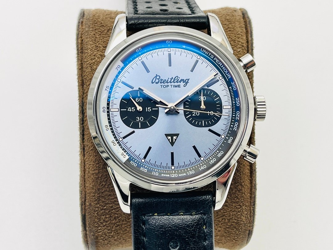 Breitling Top Time Triumph Chronograph  42MM Stainless Steel Case Blue Sunburst Dial Black Leather Strap A23311121C1X1