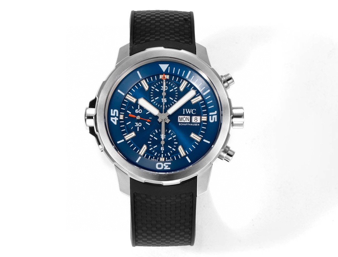 IWC Aquatimer Chronograph Series OT1 Shark Special Edition Watch Stainless Steel Case Blue Dial Black Strap IWC-OT1-400-BL-BK-SS