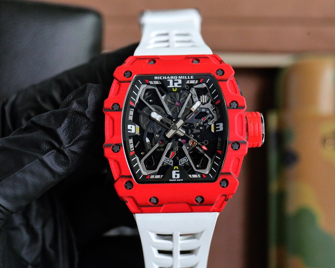 Richard Mille RM035-03 Carbon Fiber Series  Red Case White Strap Sapphire Crystal RM-RM035-03-RD-WH