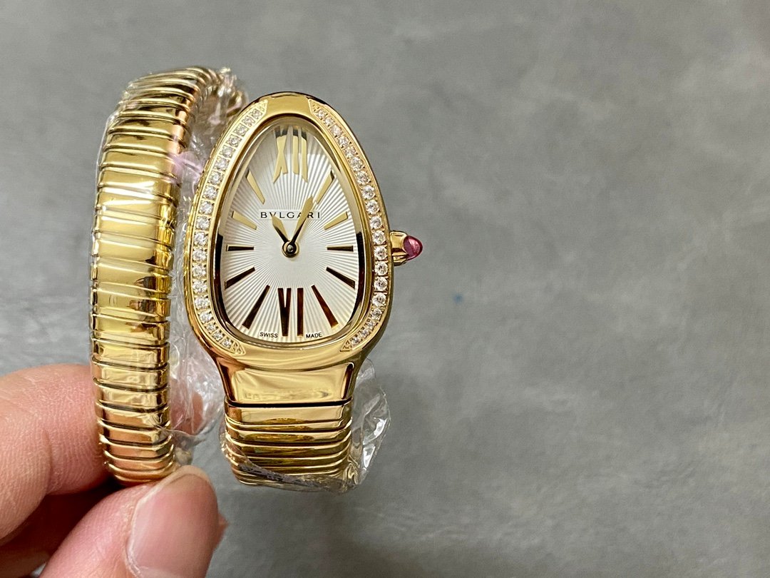 Bulgari Serpenti Tubogas 35mm Yellow Gold Diamond Bezel White Dial BSTG-YG-DM-WH
