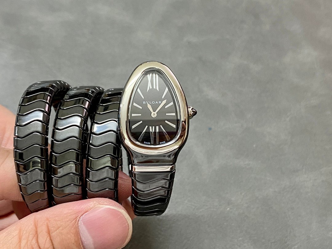 Bulgari Serpenti Spiga Black Ceramic & Stainless Steel Black Dial 35mm BSPG-BK