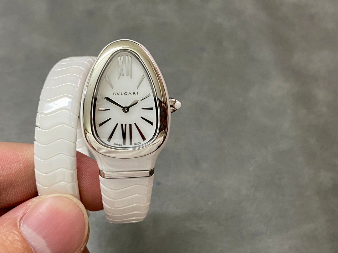 Bulgari Serpenti Spiga White Ceramic & Stainless Steel White Dial 35mm BSPG-WH-35