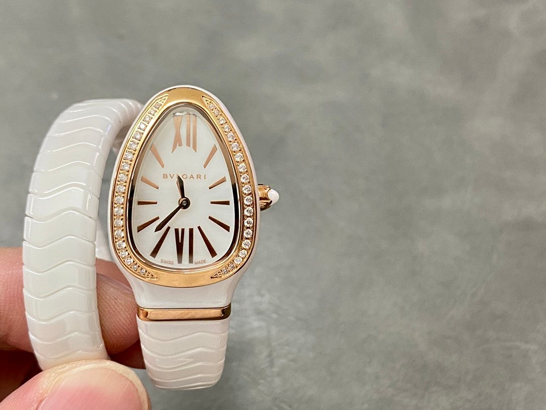 Bulgari Serpenti Spiga Rose Gold Diamond Bezel White Dial 35mm BSPG-RG-DM-WH-35