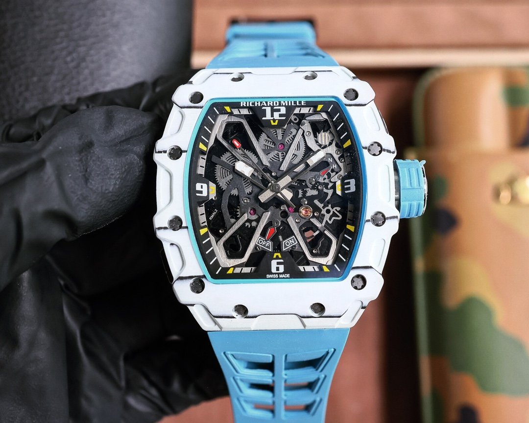 Richard Mille RM035-03 Carbon Fiber Series  White Case Blue Strap Sapphire Crystal RM-RM035-03-WH-BL