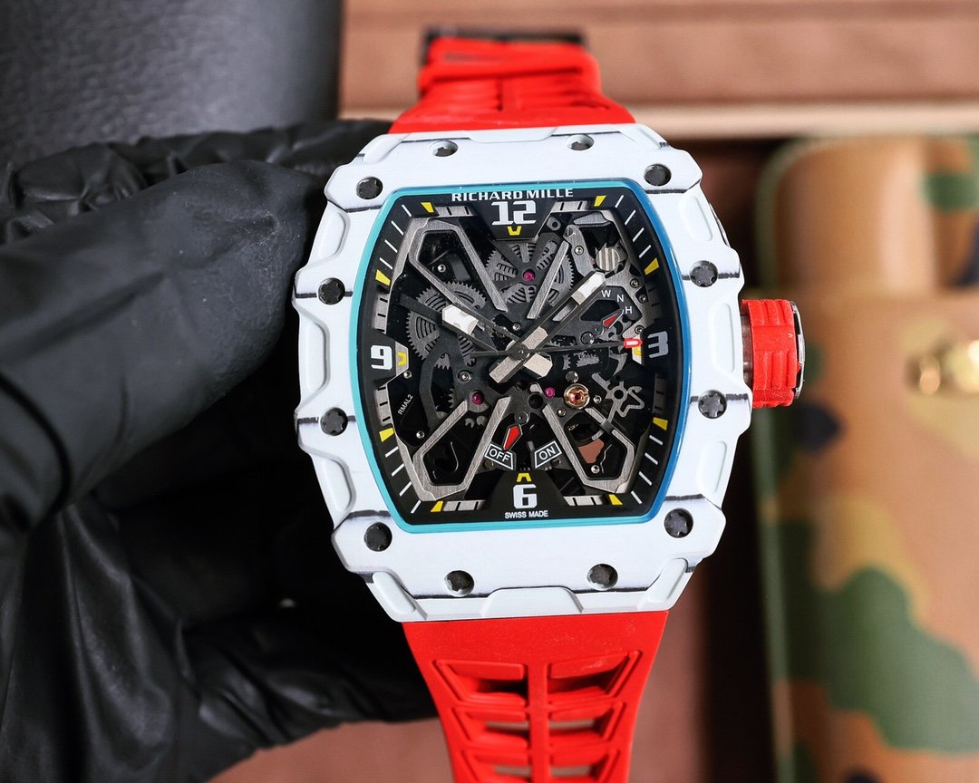 Richard Mille RM035-03 Carbon Fiber Series Watch White Case Red Strap Sapphire Crystal RM-RM035-03-WH-RD