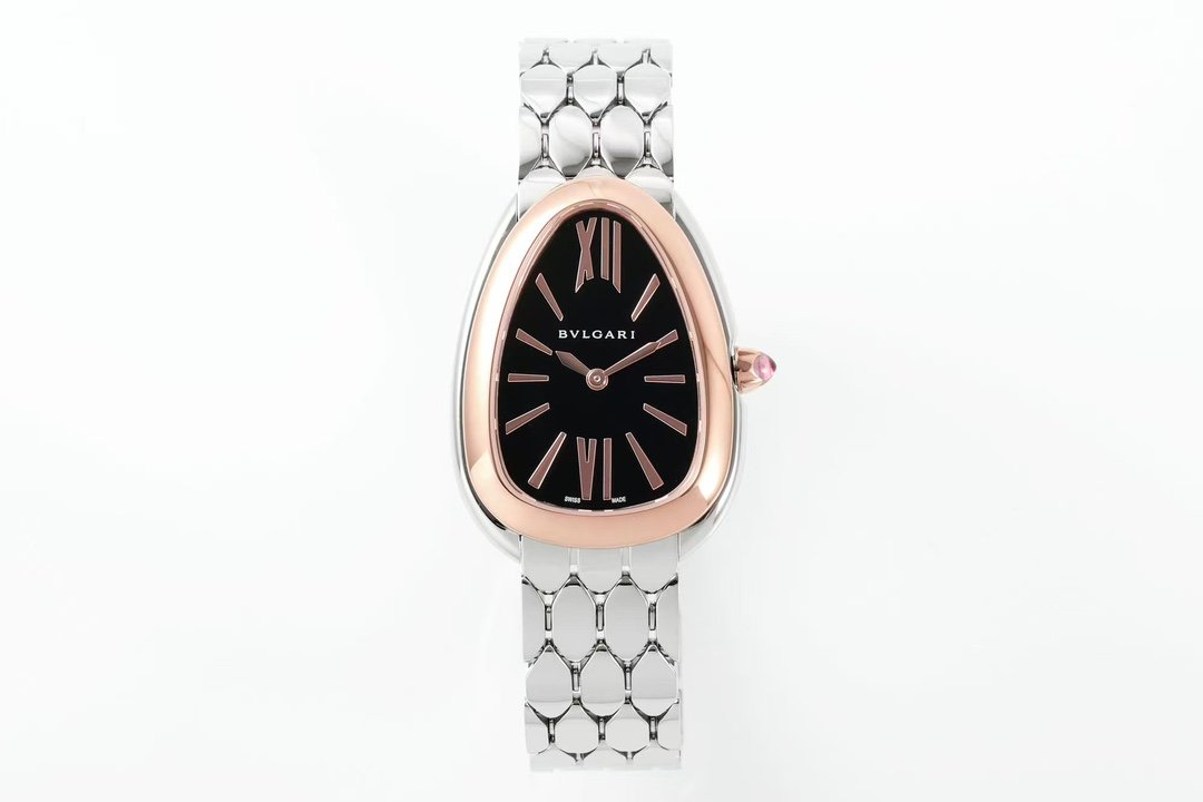 Bulgari Serpenti Seduttori Rose Gold Diamond Bezel Stainless Steel Black Dial 33mm BSSD-RG-DM-BK-33