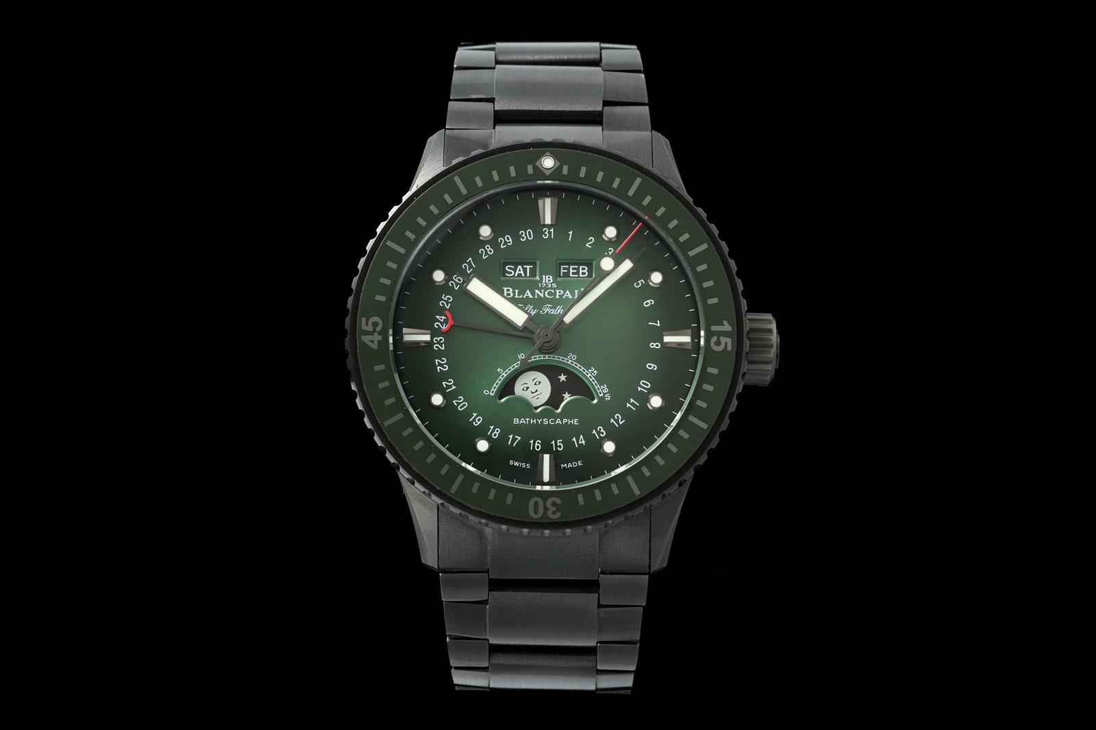 Blancpain Fifty Fathoms Bathyscaphe Quantième Complet Phases de Lune Black Ceramic Green Dial 43.6mm 5054-0153-01S
