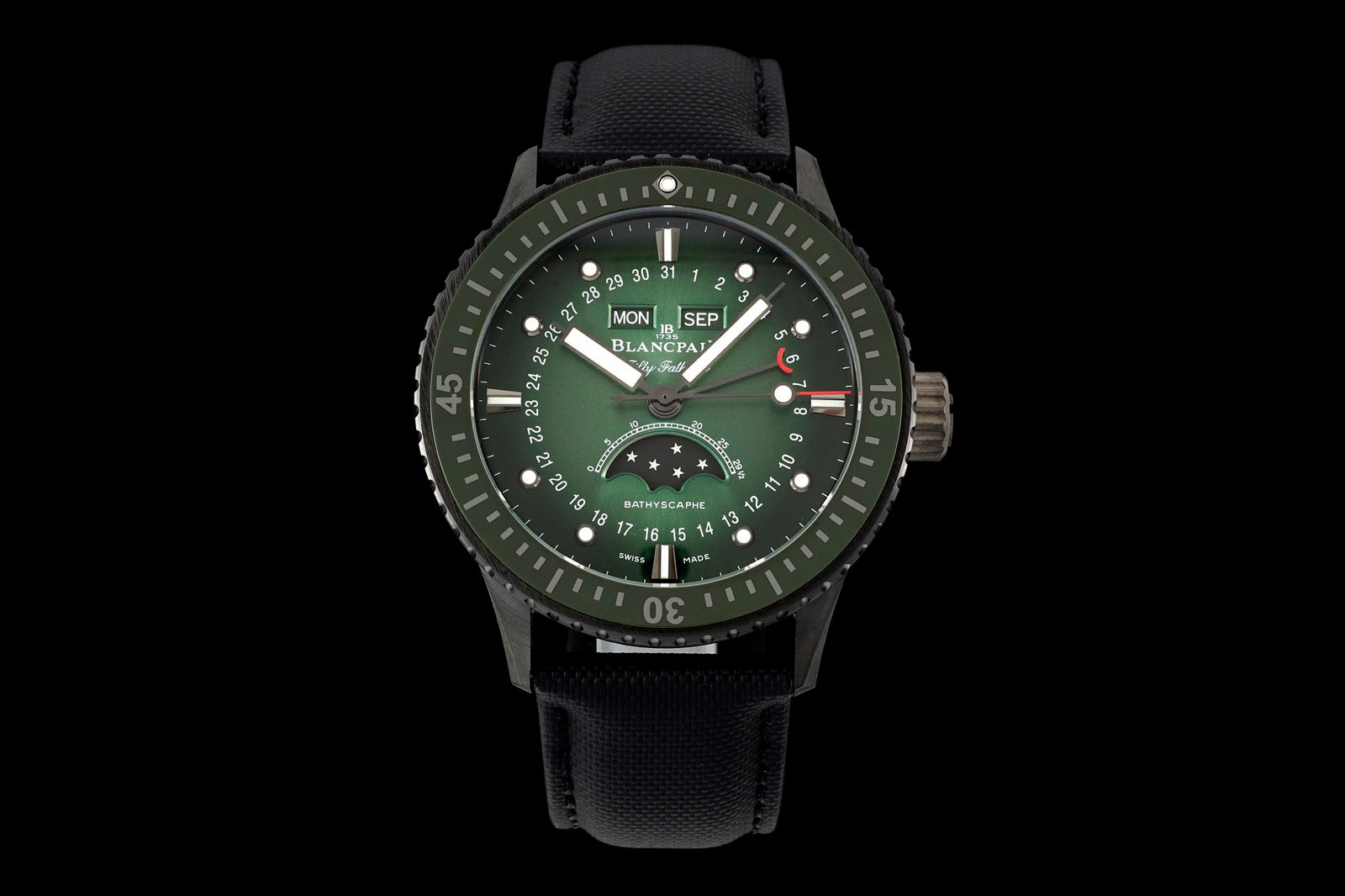 Blancpain Fifty Fathoms Bathyscaphe Quantième Complet Phases de Lune Black Ceramic Green Dial 43.6mm 5054-0153-B52A