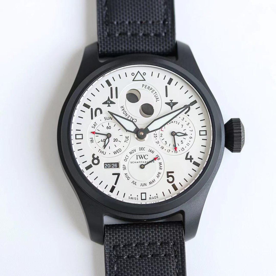 IWC Big Pilot Perpetual Calendar World Air Dominator Watch 41MM Black Case White Dial Black Strap IWC-BPPC-410-WH-BK-SS-PC