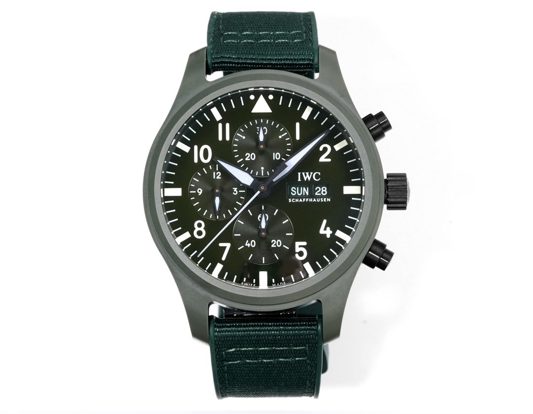 IWC Pilot's Watch Double Chronograph Top Gun Watch 46MM Green Ceramic Case Green Dial Green Strap IWC-PT-DCH-460-GR-GR-CM-79230