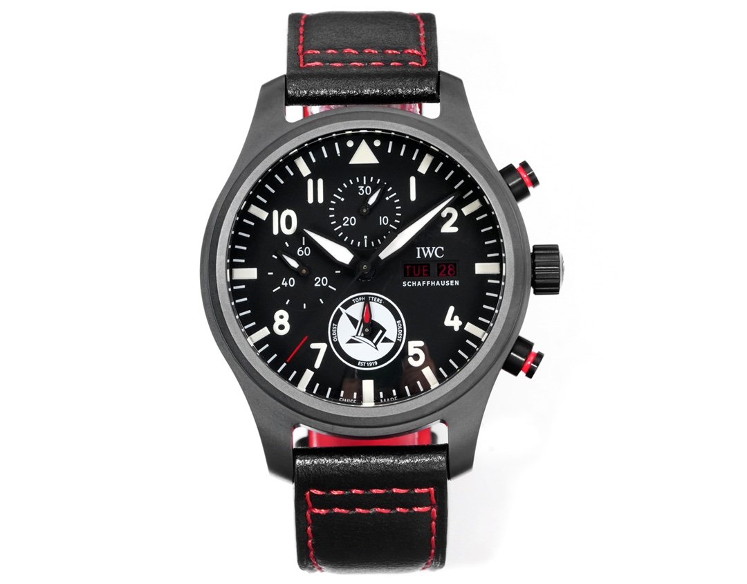 IWC Pilot Chronograph  44.5MM Grey Ceramic Case Black Dial Black Strap Sapphire Crystal IWC-PT-CH-445-BK-BK-GY-CM-7750