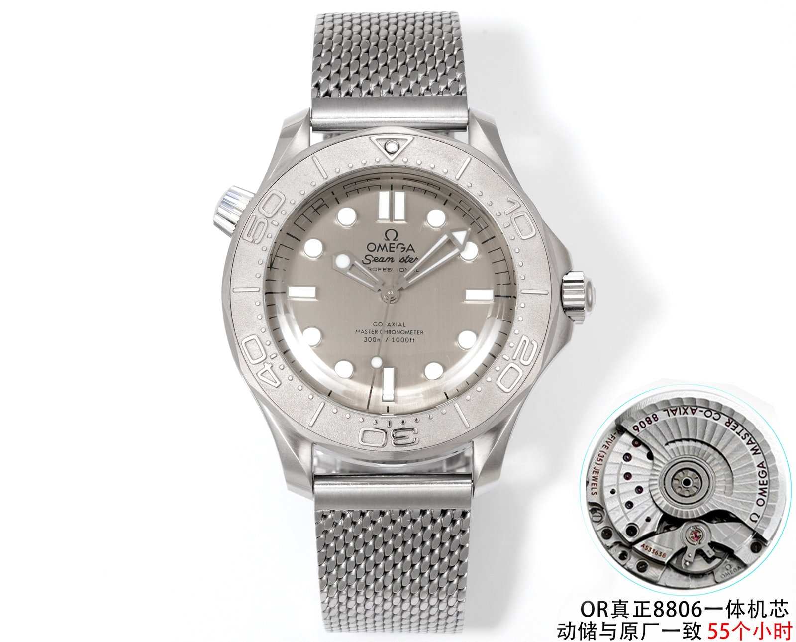 Omega Seamaster Diver 300M No-Date Master Co-Axial Grey Dial Stainless Steel Titanium Bracelet 42mm  210.30.42.20.06.002