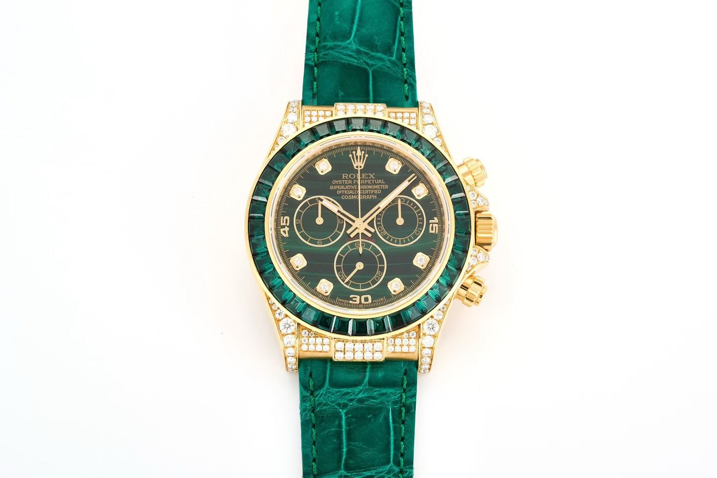 Rolex Daytona Yellow Gold Cosmograph Diamond Paved Bezel Green Dial 40mm 16598EM-RLX-DAY-GRN-001