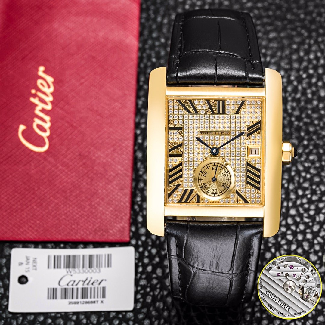 Cartier Tank MC Yellow Gold Diamond Dial 34MM CR-PAVED-34