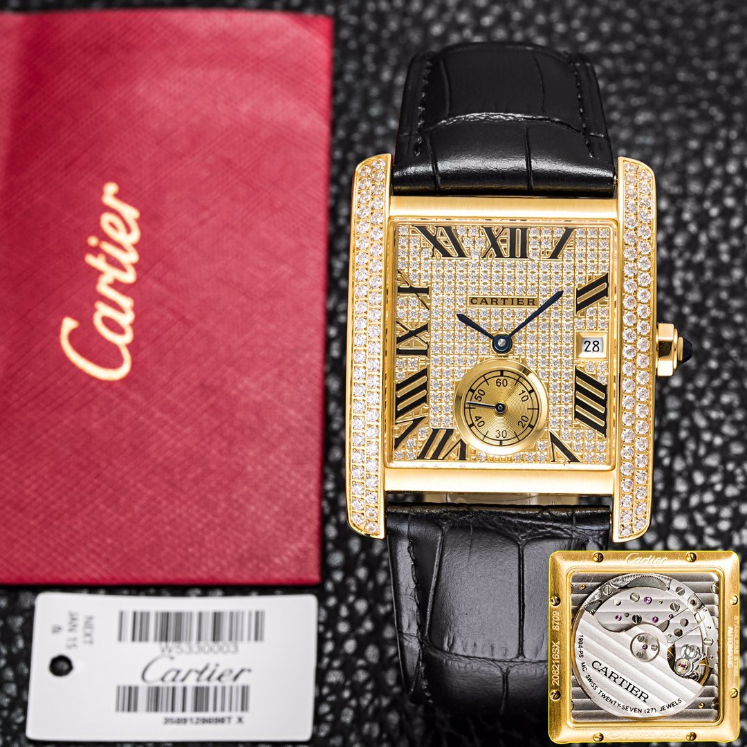 Cartier Tank MC Yellow Gold Diamond Dial 34MM CR-PAVED-YEL-34