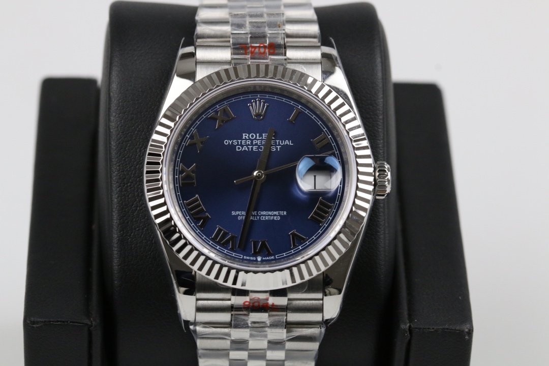 Rolex Datejust Stainless Steel White Gold Fluted Bezel Blue Roman Dial Jubilee 36MM 116234-0141