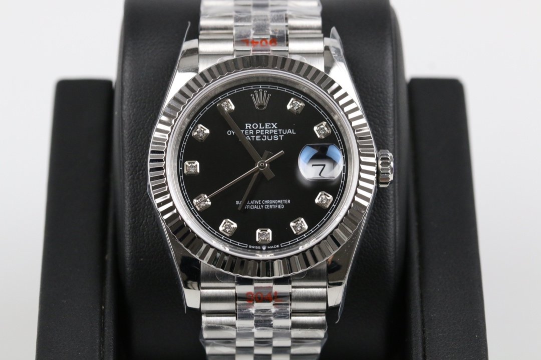 Rolex Datejust Stainless Steel White Gold Fluted Bezel Black Diamond Dial Jubilee 31MM 178274-0014