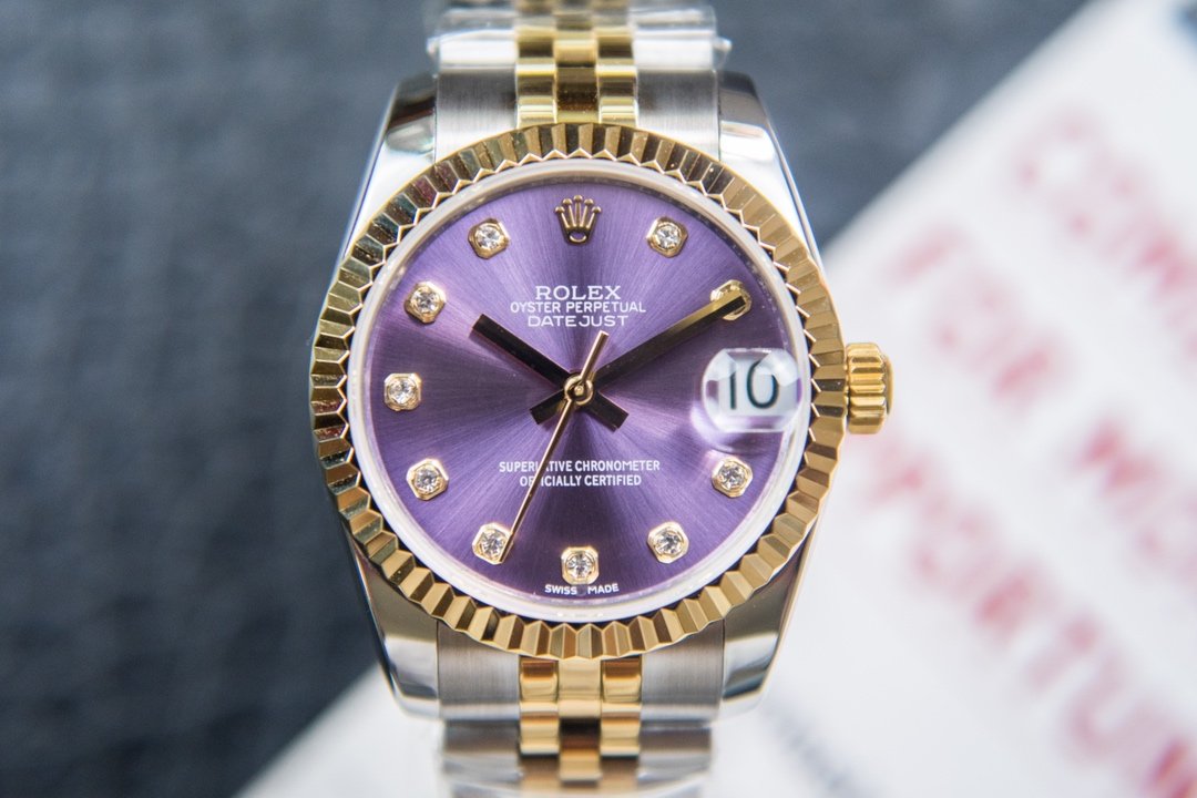 Rolex Lady-Datejust Two-Tone Yellow Gold Fluted Bezel Lavender Diamond Dial Jubilee 28MM 279173-0017