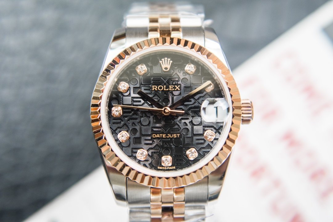 Rolex Datejust Two-Tone Rose Gold Fluted Bezel Black Dial Jubilee 31MM 179171