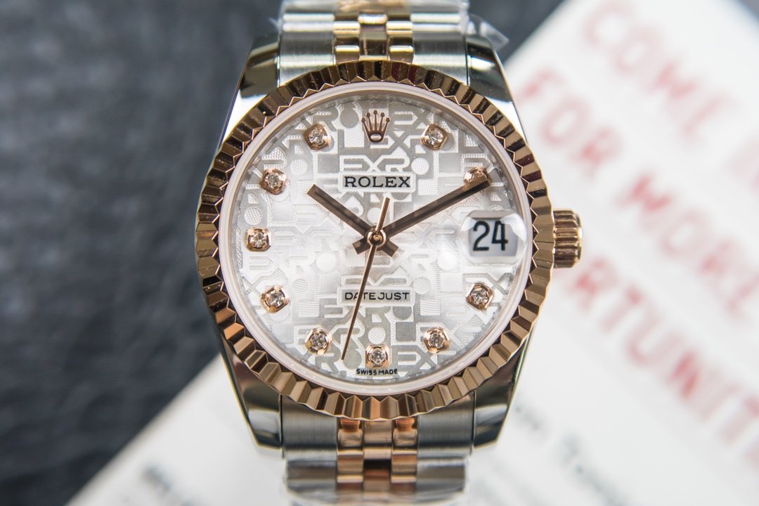 Rolex Datejust Two-Tone Rose Gold Fluted Bezel Silver Diamond Dial Jubilee 31MM 178271