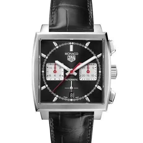 TAG Heuer Monaco Calibre Heuer 02 Stainless Steel Black Dial Black Leather Strap 39MM CBL2113.FC6177