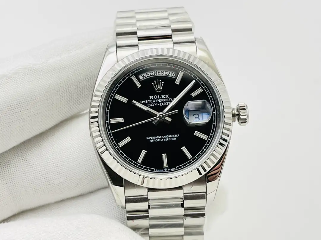 Rolex Day-Date Solid White Gold Fluted Bezel Black Dial President 40MM 228239-0004