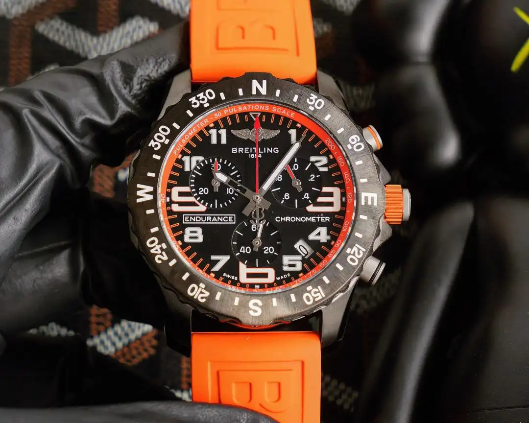 Breitling Endurance Pro 44 Chronograph Black Dial Orange Rubber Strap Men's Watch X82310A51B1S2