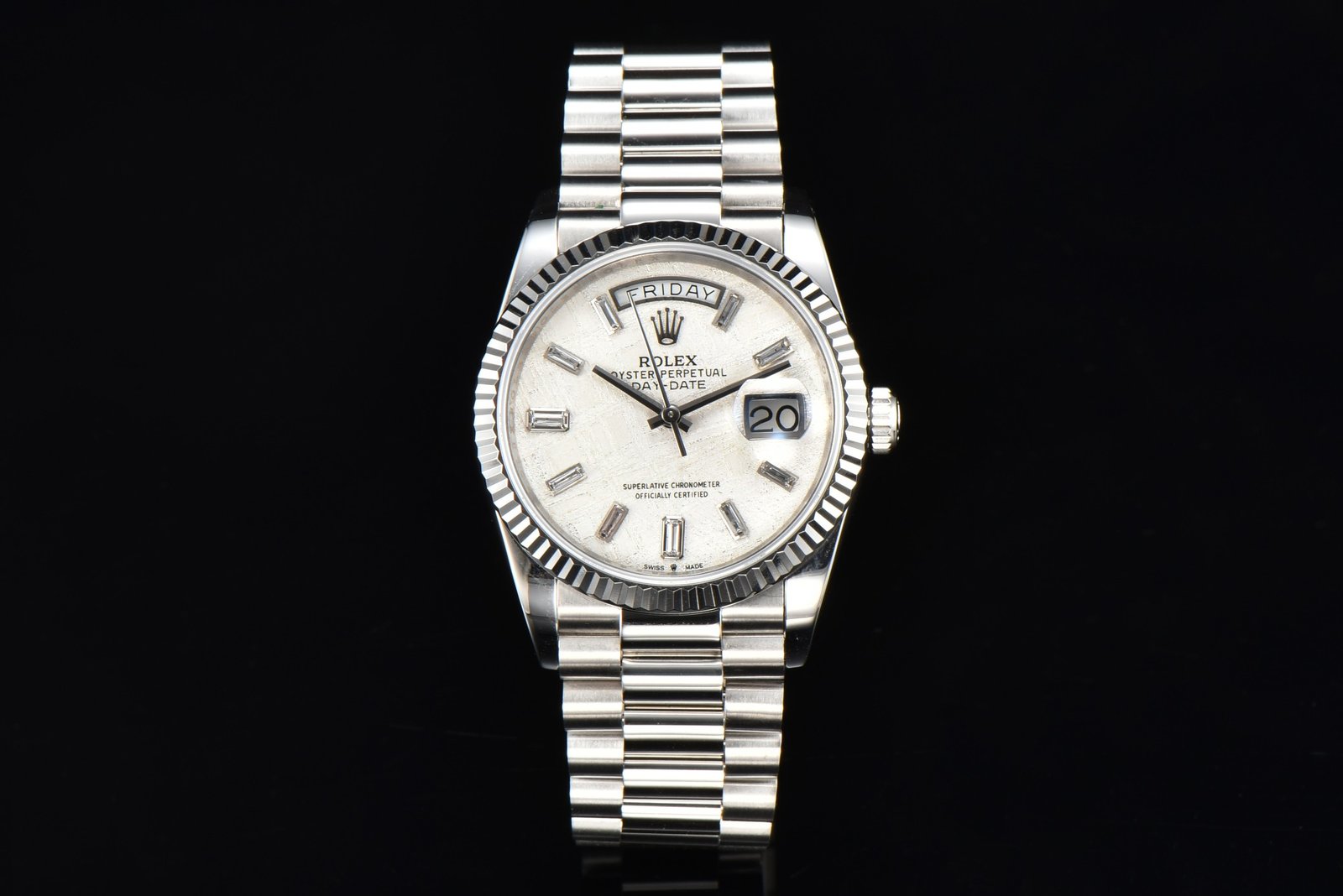 Rolex Day-Date Platinum Fluted Bezel White Dial President 36MM 128236-0021