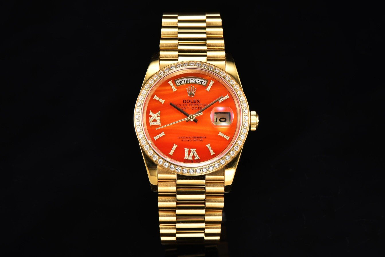 Rolex Day-Date Yellow Gold Diamond Bezel Mother-of-Pearl Diamond Dial Diamond President 36MM 128348RBR-0049