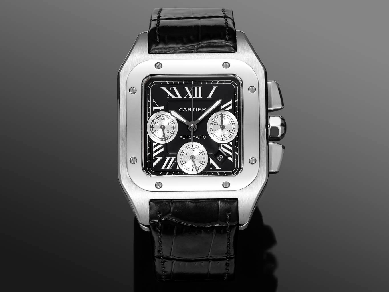 Cartier Santos 100 XL Chronograph Stainless Steel Black Dial 42MM W20131Y1