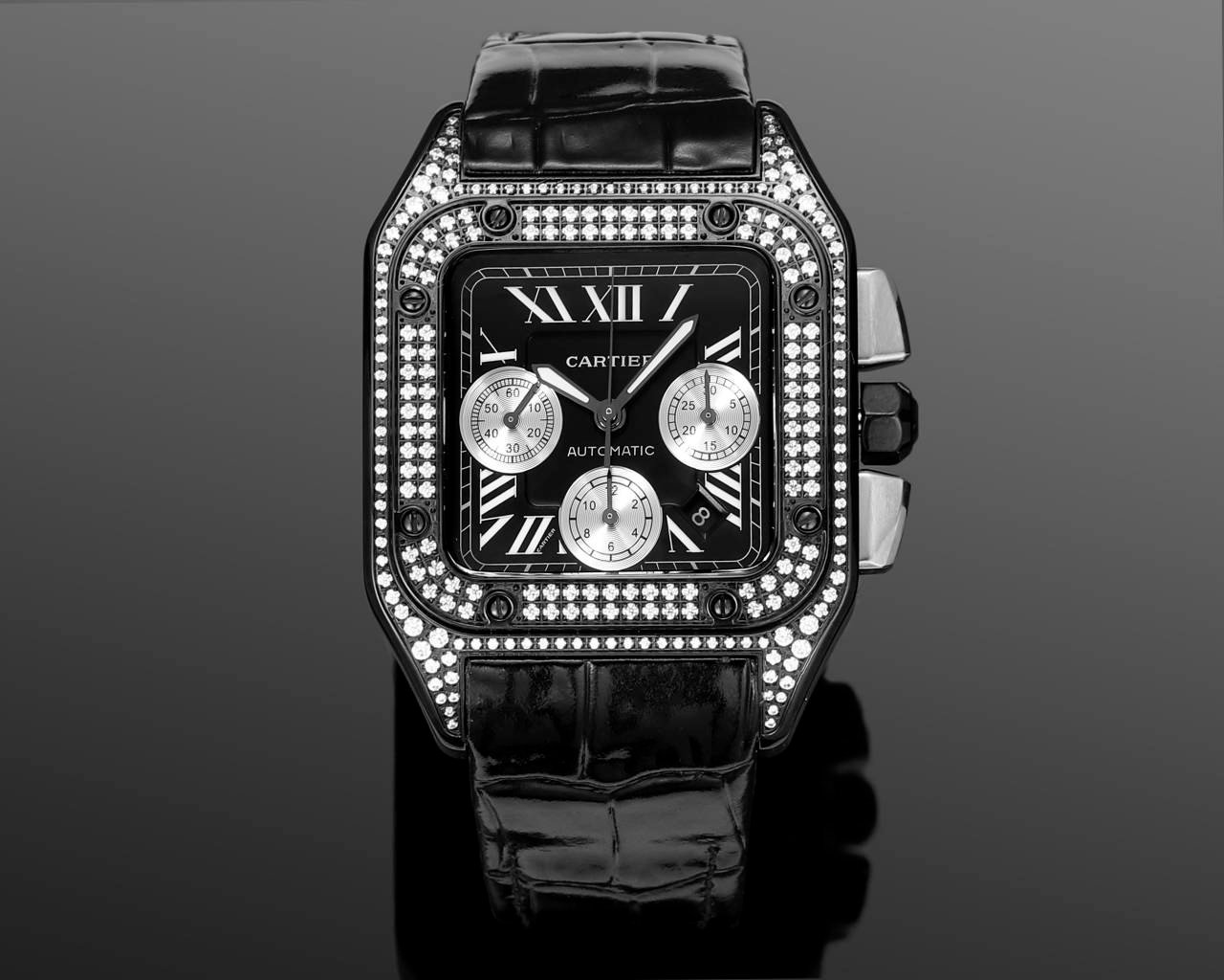Cartier Santos 100 XL Chronograph ADLC Stainless Steel Diamond White Subdials 42mm W20090X8