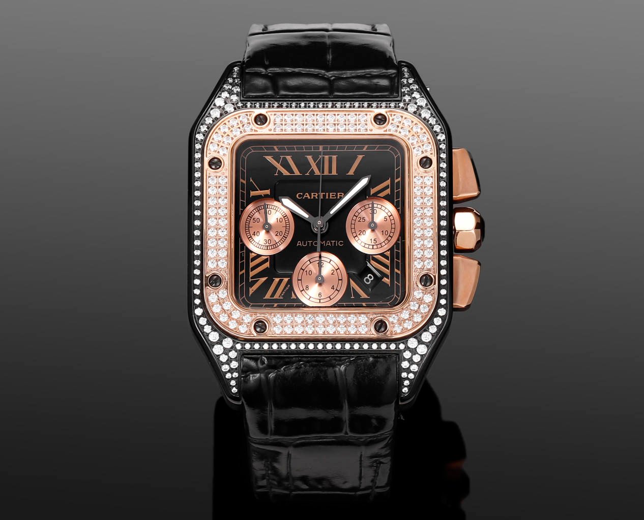 Cartier Santos 100 XL Chronograph Titanium ADLC Rose Gold Diamond 42mm W2020004-DIAMOND