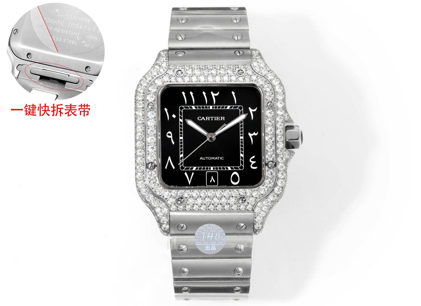 Cartier Santos Diamond Bezel Stainless Steel Black Dial Automatic Watch 39.8MM  CARTIER-SANTOS-BLACK-DIAMOND